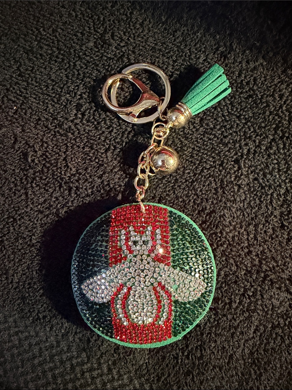 Green and Red Crystal Bee Keychain Tassel